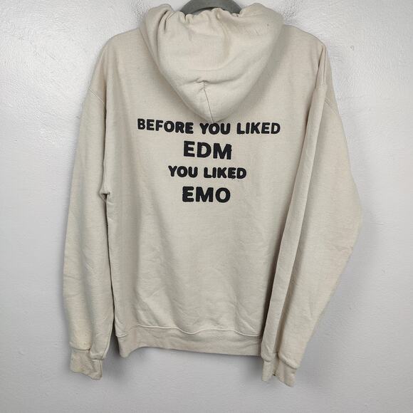 Emo Nite Sweatshirt Size Medium Tan‎ Emo EDM Tombstone Graphic Pullover Hoodie - Picture 1 of 10